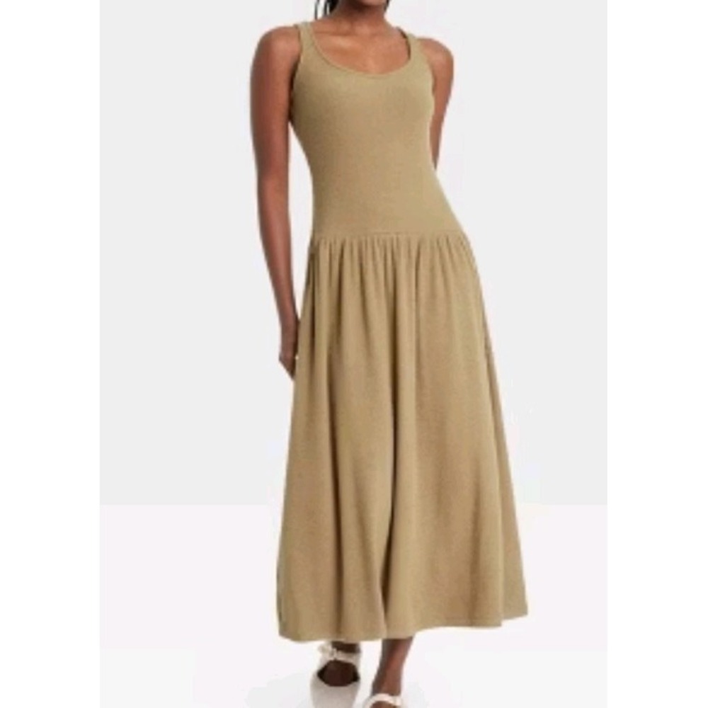 women's size M brown Women's Drop Waist Knit Midi Slip Dress Universal Thread